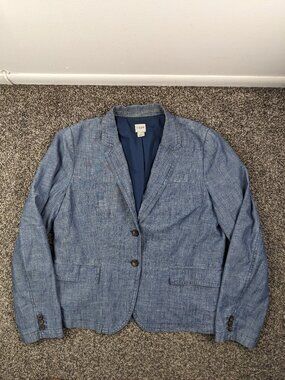 J Crew Blazer Jacket Chambray 100% Cotton Blue Surgeon Cuffs Womens 14